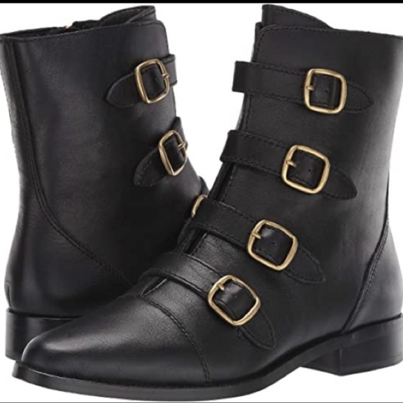 J. Crew Multi-Buckle Troy Black Leather Short Ankle Boot, sz 9 1/2 EUC - Picture 1 of 12